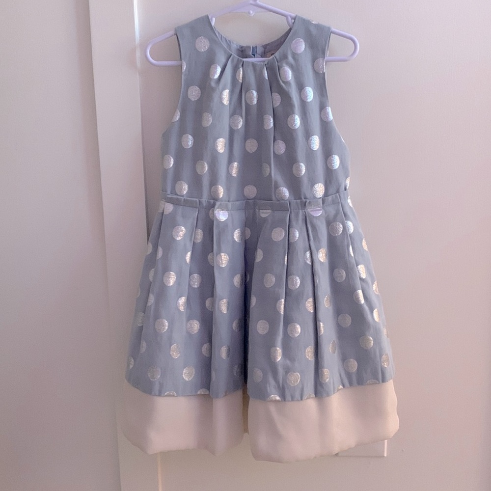 A pale blue polka dots dress for girls by Hucklebones London❤️ beautiful dress!